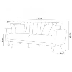 Aqua - Dark Grey 3 Személyes kanapé 210x82x85  Sötétszürke