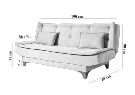Kelebek - Anthracite 3 Személyes kanapé 190x85x85  Antracit