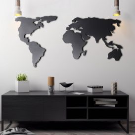World Map Silhouette Fali fém dekoráció 120x60  Fekete