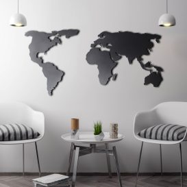 World Map Silhouette Fali fém dekoráció 120x60  Fekete