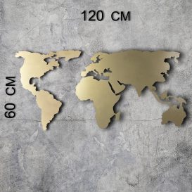 World Map Silhouette - Gold Fali fém dekoráció 120x60  Arany