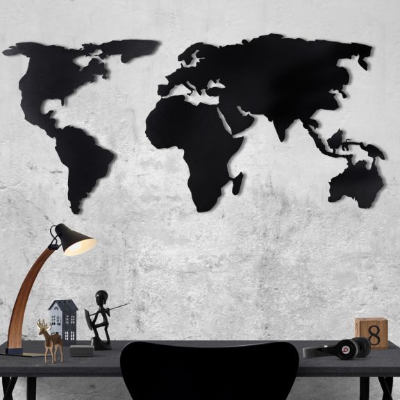 World Map Silhouette XL - Black Fali fém dekoráció 170x85  Fekete