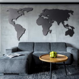 World Map Silhouette XL - Black Fali fém dekoráció 170x85  Fekete