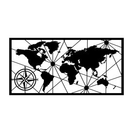 World Map Medium 2 Fali fém dekoráció 100x50  Fekete
