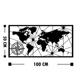 World Map Medium 2 Fali fém dekoráció 100x50  Fekete