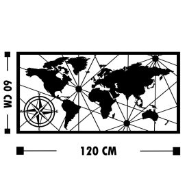 World Map Large 2 Fali fém dekoráció 120x60  Fekete