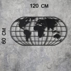 World Map Globe Led - Black Fali fém dekoráció 120x60  Fekete