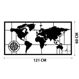 World Map Metal Decor 7 Fali fém dekoráció 121x60  Fekete