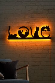 Cat Love - Yellow Dekoratív LED világítás 70x22  Sárga