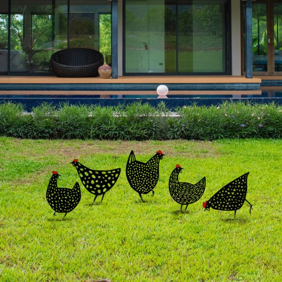 Chickens 5 darabos Kerti dekoráció  Fekete