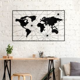 World Map 16 Fali fém dekoráció 120x70  Fekete
