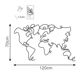 World Map Fali fém dekoráció 120x2x70  Fekete