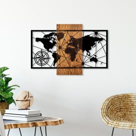 World Map 3-M Fa fali dekoráció 84x57  Dió-Fekete