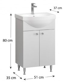 Ikeany fürdőszoba bútor szett mosdóval, tükörrel, Led világítással fehér
