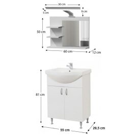 Bazena55 III NEW fürdőszoba bútor szett mosdóval, Oglio 50 tükrös polccal