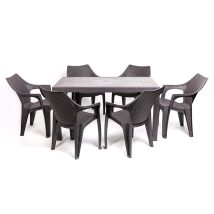   Santorini II New 6 személyes kerti bútor szett, antracit-barna asztallal, 6 db Tavira rattan székkel