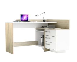   TALE V NEW Sarok számítógépasztal, fehér/sonoma tölgyfa