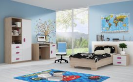 Smyk III Ifjúsági bútorszett 03 Sonoma - Fehér - Ágyneműtartós ággyal - Választható színes fogantyúval