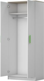 Macius 01 Kétajtós gardrób szekrény fehér - sonoma- Választható színes fogantyúval