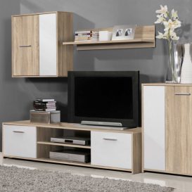 Tv szekrény   - Nappali sor, sonoma tölgyfa+fehér, SMALL ASOLE II Bútorszetthez