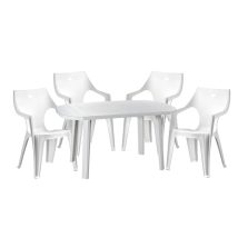   Santorini 4 személyes kerti bútor szett, fehér asztallal, 4 db Rodosz fehér székkel
