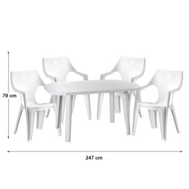 Santorini 4 személyes kerti bútor szett, fehér asztallal, 4 db Rodosz fehér székkel