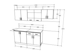 Benita konyhabútor szett V16, választható munkapult 28 mm, 220 cm - Természetes fa-Fehér