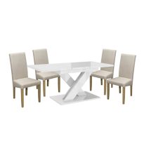  Maasix WTG Magasfényű Fehér 4 személyes étkezőszett Bézs Vanda székekkel