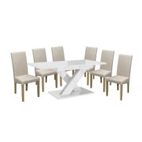   Maasix WTG Magasfényű Fehér 6 személyes étkezőszett Bézs Vanda székekkel