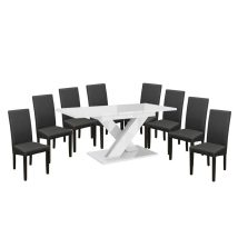   Maasix WTG Magasfényű Fehér 8 személyes étkezőszett Szürke Vanda székekkel