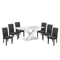   Maasix WTG Magasfényű Fehér 6 személyes étkezőszett Szürke Vanda székekkel