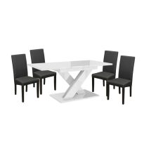   Maasix WTG Magasfényű Fehér 4 személyes étkezőszett Szürke Vanda székekkel