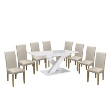   Maasix WTG Magasfényű Fehér 8 személyes étkezőszett Bézs Vanda székekkel