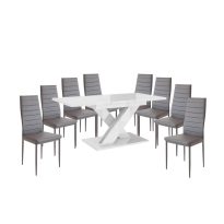   Maasix WTG Magasfényű Fehér 8 személyes étkezőszett Szürke Coleta székekkel