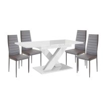   Maasix WTG Magasfényű Fehér 4 személyes étkezőszett Szürke Coleta székekkel
