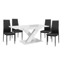   Maasix WTG Magasfényű Fehér 4 személyes étkezőszett Fekete Coleta székekkel