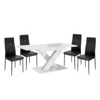  Maasix WTG Magasfényű Fehér 4 személyes étkezőszett Fekete Elvira székekkel