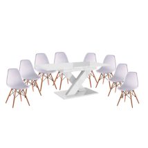   Maasix WTG Magasfényű Fehér 8 személyes étkezőszett Fehér Didier székekkel
