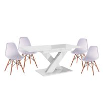   Maasix WTG Magasfényű Fehér 4 személyes étkezőszett Fehér Didier székekkel