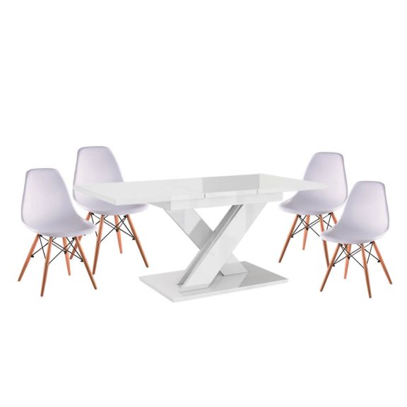 Maasix WTG Magasfényű Fehér 4 személyes étkezőszett Fehér Didier székekkel