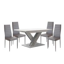   Maasix WTS Magasfényű Fehér-Szürke X 4 személyes étkezőszett Szürke Coleta székekkel