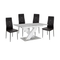   Maasix SWTG Magasfényű Fehér - Beton 4 személyes étkezőszett Fekete Elvira székekkel