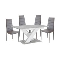   Maasix SWTG Magasfényű Fehér - Beton 4 személyes étkezőszett Szürke Coleta székekkel