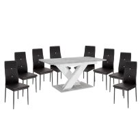   Maasix SWTG Magasfényű Fehér - Beton 8 személyes étkezőszett Fekete Elvira székekkel