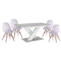   Maasix SWTG Magasfényű Fehér - Beton 4 személyes étkezőszett Fehér Didier székekkel