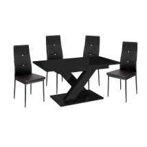   Maasix BKG Magasfényű Fekete 4 személyes étkezőszett Fekete Elvira székekkel