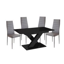  Maasix BKG Magasfényű Fekete 4 személyes étkezőszett Szürke Coleta székekkel