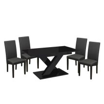   Maasix BKG Magasfényű Fekete 4 személyes étkezőszett Szürke Vanda székekkel