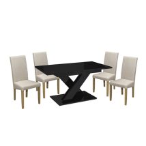   Maasix BKG Magasfényű Fekete 4 személyes étkezőszett Bézs Vanda székekkel