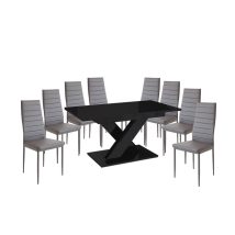  Maasix BKG  Magasfényű Fekete 8 személyes étkezőszett Szürke Coleta székekkel